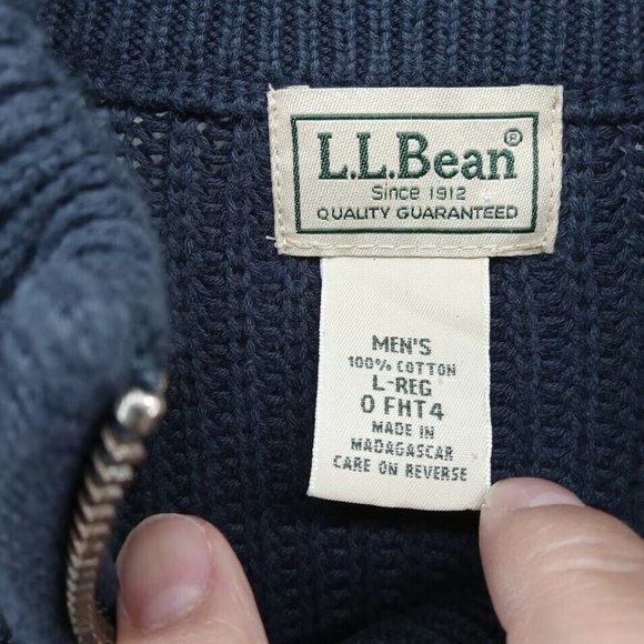LL Bean Jacket Mens Large Navy Blue Chunky Cable Knit Zip Up Sweater Grandpacore - Picture 2 of 6